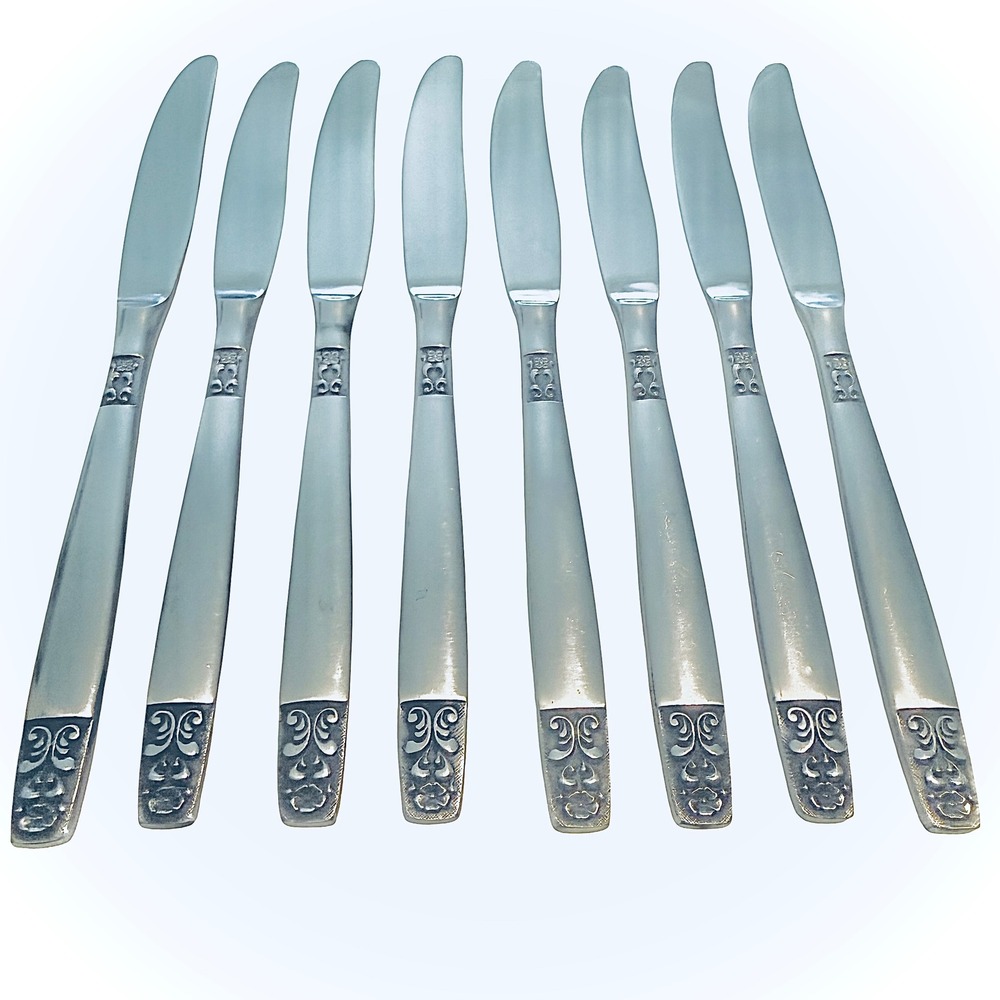 1971 Stanley Roberts Danesmore Stainless Dinner Knives 8 Piece Set Vintage Japan